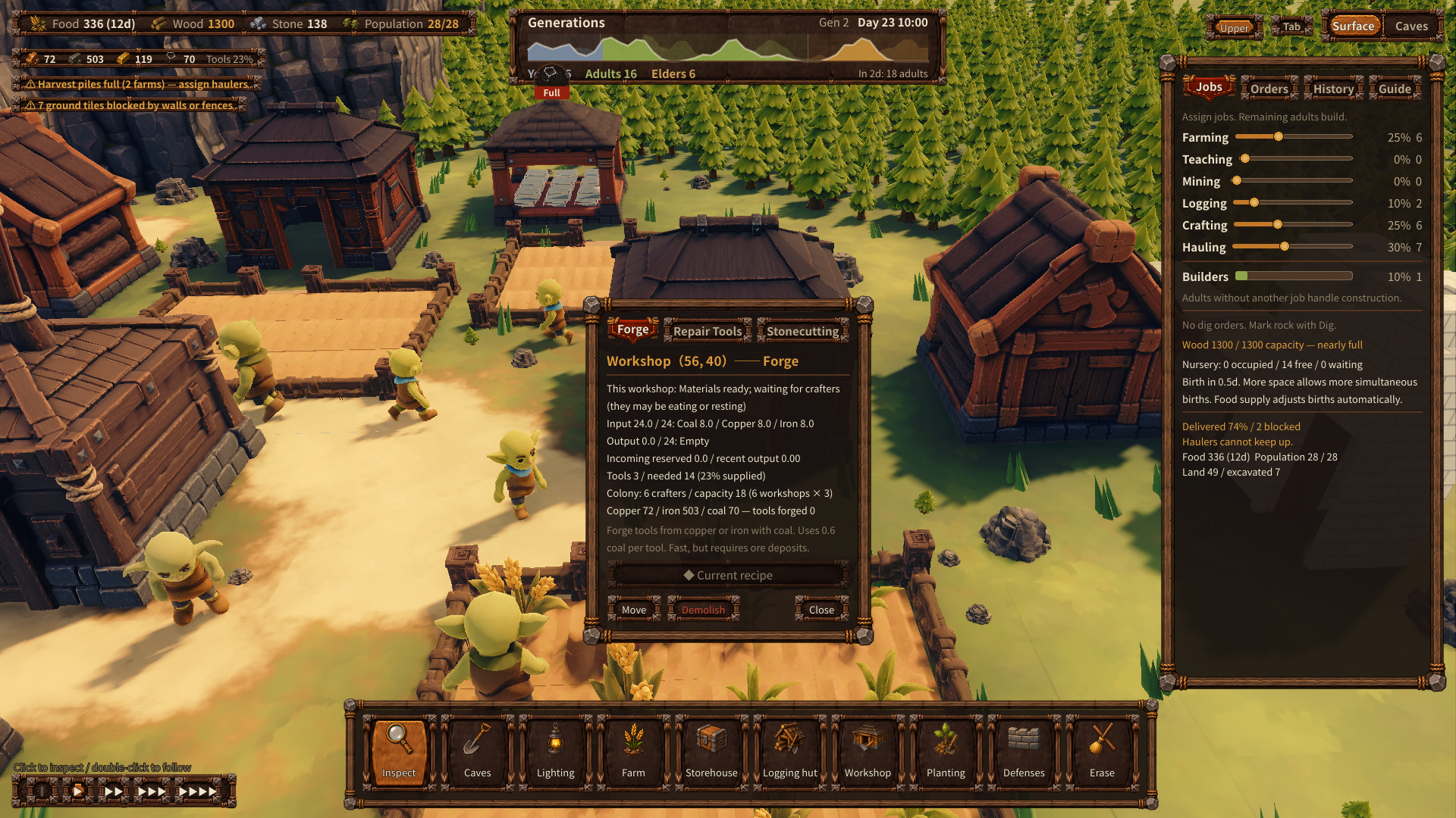 Goblin Colony — Workshop production and hauling management
